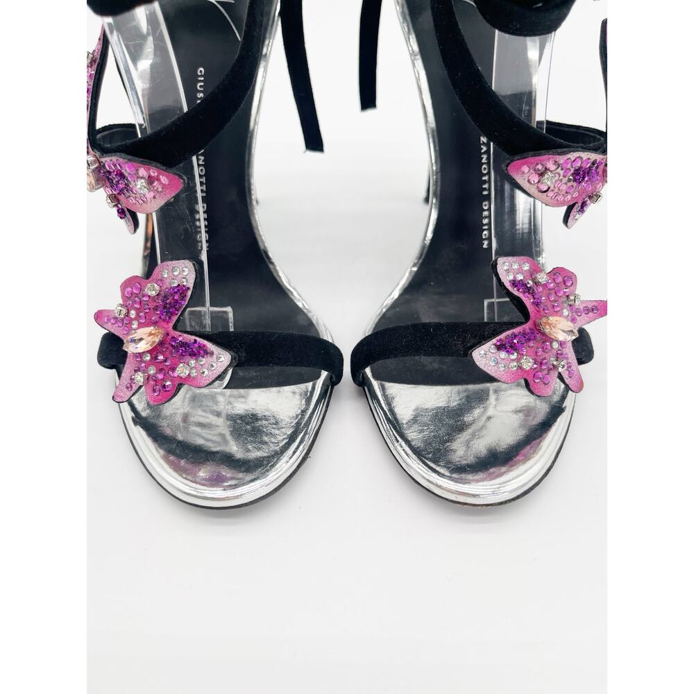 Giuseppe Zanotti Estelle Black Suede Butterfly Crystal Lace Up Sandals IT 40 - Picture 7 of 11